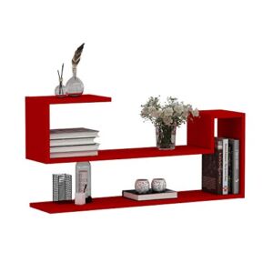 HOMIDEA Wave Wall Shelf – Book Shelf – Floating Shelf for Living Room Decoration in Modern Design (Red)