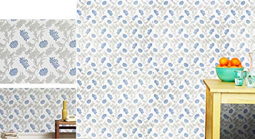 Waddllcor Leaf Floral Contact Paper Decorative Self Adhesive Shelf Liner Dresser Cabinet Drawer Sticker 17.7 x 196 Inches (Grey Blue) | The Storepaperoomates Retail Market - Fast Affordable Shopping