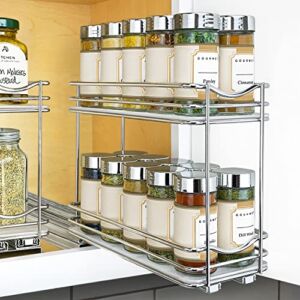 LYNK PROFESSIONAL® Pull Out Spice Rack Organizer for Cabinet – Slide Out Vertical Spice Rack – 4-1/4 inch Wide Sliding Spice Organizer Shelf – Double, Chrome