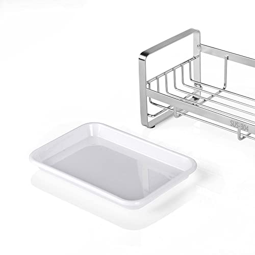 HULISEN Kitchen Sink Sponge Holder, 304 Stainless Steel Kitchen Soap Dispenser Caddy Organizer, Countertop Soap Dish Rack Drainer with Removable Drain Tray, not Including Dispenser and Brush | The Storepaperoomates Retail Market - Fast Affordable Shopping