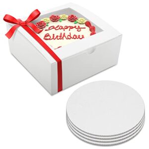 Cake Boxes 10 x 10 x 5 and Cake Boards 10 Inch| Cake Box and Cake Board Set | Bakery Box with Window, Round Cake Box, Cheesecake Boxes, Pastry boxes with Windows| Tiered Cake Box – 10 Pack of Each