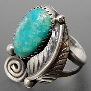 Phetmanee Shop Vintage 925 Silver Filled Turquoise Feather Gypsy Rings Wedding Boho Jewelry (10)