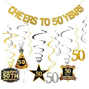 50th Birthday Decorations for Men Women Cheers to 50 Years Birthday Banner Swirls Set for 50 50th Birthday Party Decorations