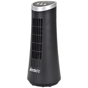 MINI DESK OSCILLATING TOWER FAN By Arctic-Pro – Slim and Compact Size, 2-Speed, Ultra-Quiet Operation, Convenient Carrying Handle, 75 Degrees of Oscillation For Powerful Circulation, 12 Inches, Black