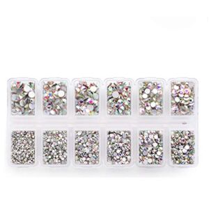 4200 Pieces Flat Back AB Rhinestones for Craft, Round Crystal Gems Stickers for Clothes, 1.5 mm – 4.8 mm, 6 Sizes