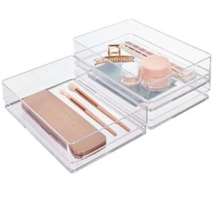 STORi SimpleSort 3-Piece Stackable Clear Drawer Organizer Set | 9″ x 6″ x 2″ Rectangle Trays | Wide Makeup Vanity Storage Bins and Office Desk Drawer Dividers | Made in USA
