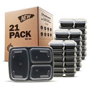 Freshware Meal Prep Containers [21 Pack] 3 Compartment with Lids, Food Storage Containers, Bento Box, BPA Free, Stackable, Microwave/Dishwasher/Freezer Safe (32 oz)