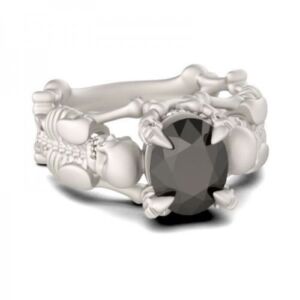 pimchanok shop Human Bone Skulls Women Men 925 Silver Black Sapphire Ring Wedding Size 6-10 (7)