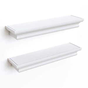 Ballucci Set of 2 Classic Floating Wall Shelves, Wooden Wall Mounted Ledges for Living Room, Bedroom, Bathroom, Kitchen, Office; 16 Inches – White
