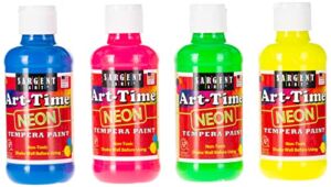 Sargent Art 4 x 8 oz Gallon Tempera Paint, Vibrant Fluorescent Colors, Neon Finish, Non-Toxic