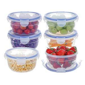 [ 6 PACK ] 10.1oz Plastic Bowls with Lid Leakproof Food Storage Container Set Small Meal Prep Containers