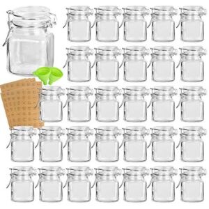 Glass Jars With Lids, KAMOTA 30 pack of 3.5 oz small glass jars for storage spice herbal condiments with leak-proof rubber gaskets and airtight hinged lids, 280 labels and 2 silicone funnels