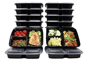 Prep Pro Meal Prep Containers [20 Pack] 3 Compartment with Lids, BPA Free, Food Storage Containers, Bento Box, Stackable, Microwave Dishwasher Freezer Safe (39 oz)