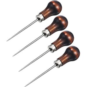 4 Pack Awl Tool Gourd Shape Wooden Handle Scratch Awl Tool Pin Punching for Leather Craft Cloth Pouch Hole DIY Handmade Maker Tool