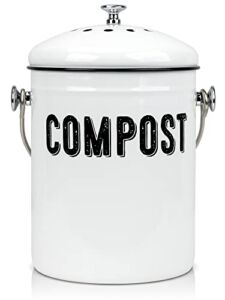 Granrosi Compost Bin Kitchen, Kitchen Compost Bin Countertop, Indoor Compost Bin, Countertop Compost Bin with Lid, 100% Rust Proof Compost Bucket w/ Non-Smell Charcoal Filters, 1.3 Gallon – White
