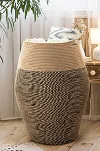 Goodpick Tall Laundry Hamper | Woven Jute Rope Dirty Clothes Hamper Modern Hamper Basket Large in Laundry Room, 25.6″ Height