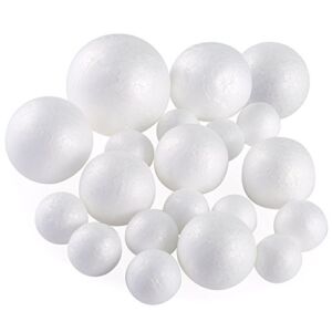 Pllieay 20 Pieces 5 Sizes White Foam Balls Polystyrene Craft Balls Art Decoration Foam Balls for Art, Craft, Household, School Projects and Christmas Party Decoration