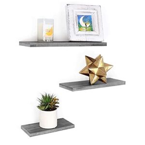 Under.Stated Floating Shelves, Wall Hanging Shelf Set of 3 for Living Room, Office, Kitchen, Bathroom &, Perfect Home Room Wall Decor, Farmhouse Gray