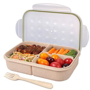 Bento Box for Adults Lunch Containers for Kids 3 Compartment Lunch Box Food Containers Leak Proof Microwave Safe(Flatware Included, Transparent)