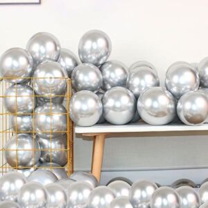 12 Inch 100 Pcs Latex Metallic Chrome Balloons Helium Shiny Thicken Balloons Party Decoration (Silver)
