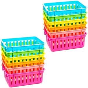 12 Pack Small Colorful Plastic Classroom Storage Baskets for Organizing, Rainbow Organizer Bins (6.1 x 4.8 in)