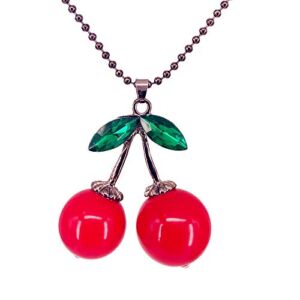 QTMY Cute Cherry Pendant Long Necklace Jewelry for Teen Girls Women