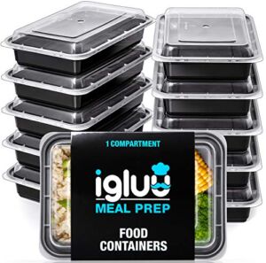 Igluu Meal Prep Containers [10 pack] 1 Compartment with Airtight Lids – Plastic Food Storage Bento Box – BPA Free – Reusable Lunch Boxes – Microwavable, Freezer and Dishwasher Safe (28 oz)