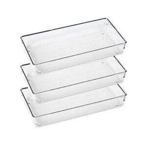 3 Pack Clear Plastic Drawer Organizer Tray Cutlery Utensil Makeups Drawer Organizers 12″ X 6″
