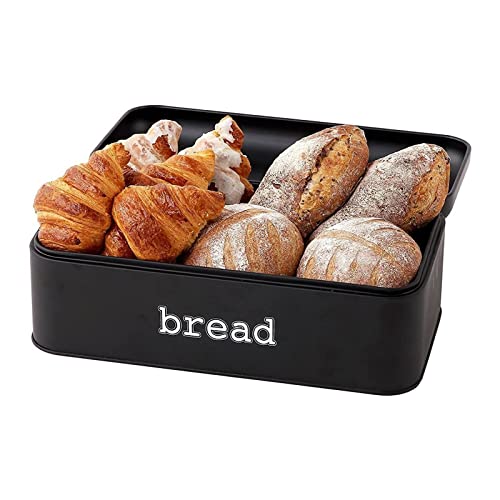Juvale Stainless Steel Black Bread Box for Kitchen Countertop, Large Bin for 2 Loaves, English Muffins, Baked Goods Storage Containers (17 x 9 x 6.5 in) | The Storepaperoomates Retail Market - Fast Affordable Shopping