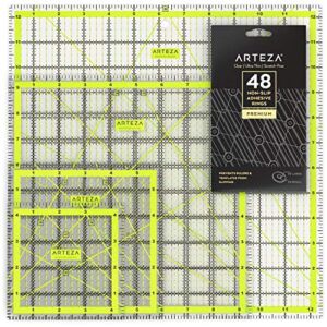 ARTEZA Acrylic Quilters Ruler & Non Slip Rings – Double-Colored Grid Lines (4.5″X4.5″, 6″X6″, 9.5″X9.5″, 12.5″X12.5″, Set of 4)