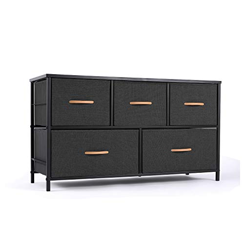 ROMOON Dresser Organizer with 5 Drawers, Fabric Storage Drawer Unit, Dresser Tower for Bedroom, Hallway, Entryway, Closets, Nursery – Wide Dark Gray | The Storepaperoomates Retail Market - Fast Affordable Shopping