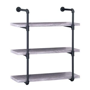 Christopher Knight Home Caden Industrial Three Tier Faux Wood Wall-Mounted Shelf, Finish, Light Gray + Texture Black