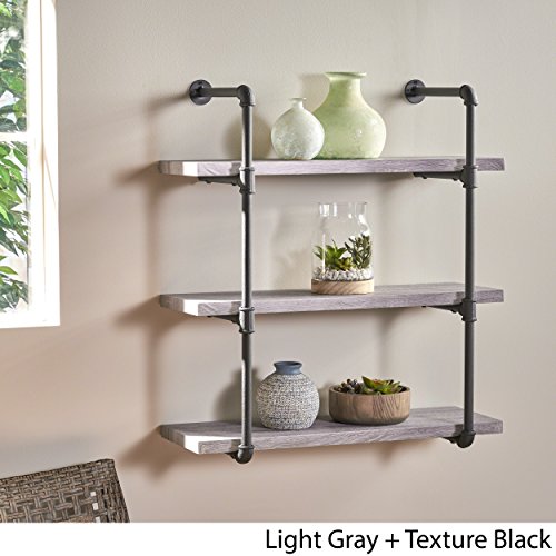 Christopher Knight Home Caden Industrial Three Tier Faux Wood Wall-Mounted Shelf, Finish, Light Gray + Texture Black | The Storepaperoomates Retail Market - Fast Affordable Shopping
