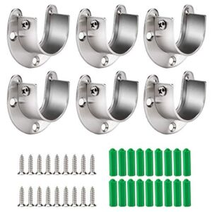 Cosweet 6 Packs Stainless Steel Closet Pole Sockets- Closet Rod End Supports, Flange Set Rod Holder with Screws for Easy Installation&Quick Removal (U Shaped)