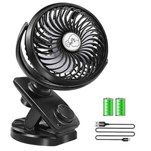 YXwin Stroller Fans Mini USB Desk Clip on Fan, Table Fan 40 Hours(Max) 360° Rotation 5000mAH Rechargeable Battery Operated 4 Speed Quiet Fan for Outdoor/Indoor Baby Car Travel Office Camping Library