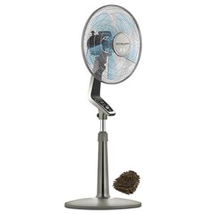 Rowenta VU5551 Fan, Pedestal Turbo Silence 4 Speed, Remote Control, Oscillating 16 Inch Stand (Complete Set), with Premium Microfiber Cleaner Bundle