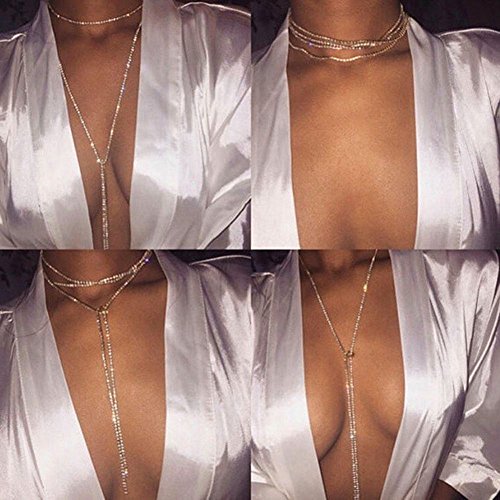 ERAWAN Fashion Women Bling Wrap Necklace Rhinestone Crystal Drop Chain Choker Jewelry EW sakcharn (Silver) | The Storepaperoomates Retail Market - Fast Affordable Shopping