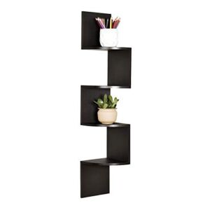 WELLAND Zig Zag 4 Tiers Black Finished Floating Shelf,Wall Mounted Corner Wall Shelf for Bed Room,Living Room ,Kitchen and So on