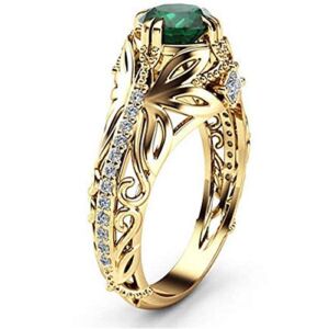 Bansriracha14K Gold Diamond Emerald Wedding Ring Jewelry Ornament Etoile Anillos Diamond Bizuteria for Women Emerald Jade 14K Gemstone Ring (7)