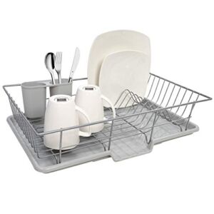 Sweet Home Collection 3 Piece Dish Drainer Rack Set, 12″ x 19″ x 5″, Silver
