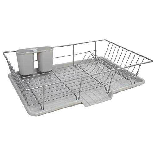 Sweet Home Collection 3 Piece Dish Drainer Rack Set, 12″ x 19″ x 5″, Silver | The Storepaperoomates Retail Market - Fast Affordable Shopping