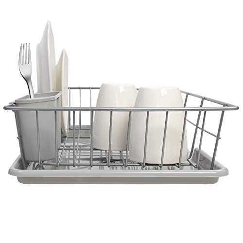 Sweet Home Collection 3 Piece Dish Drainer Rack Set, 12″ x 19″ x 5″, Silver | The Storepaperoomates Retail Market - Fast Affordable Shopping