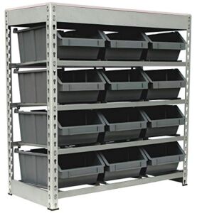 King’s Rack Bin Rack Boltless Steel Storage System Organizer w/ 12 Plastic Bins in 4 tiers