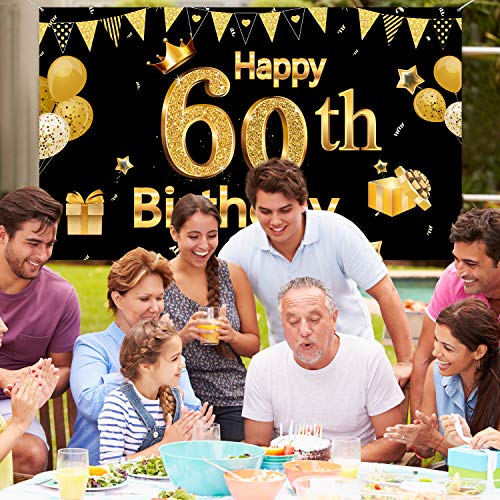 60th Birthday Banner for Men Women, 60th Party Decoration Supplies Backdrop Large Black Gold Sign Poster Photo Booth Background Decor Indoor Outdoor, 72.8 x 43.3 Inch | The Storepaperoomates Retail Market - Fast Affordable Shopping