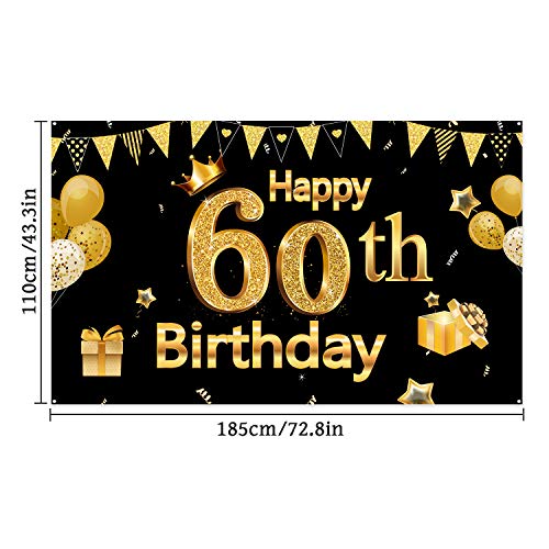 60th Birthday Banner for Men Women, 60th Party Decoration Supplies Backdrop Large Black Gold Sign Poster Photo Booth Background Decor Indoor Outdoor, 72.8 x 43.3 Inch | The Storepaperoomates Retail Market - Fast Affordable Shopping
