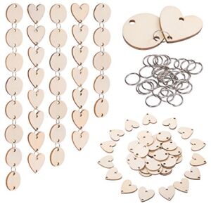 Favide 200 Pieces in Total, Wooden Circles Wooden Heart Tags with Holes and 12 mm Rings for Birthday Boards, Valentine, Chore Boards, Arts and Crafts (Set 1)