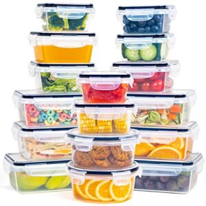 FOOYOO 32 Piece Food Storage Container with Lids (16 Containers + 16 Lids) – Plastic Food Containers with Lid, Airtight Leak Proof Snap Lock Lids, BPA Free Storage Containers with Lids