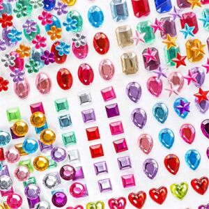 Holicolor 390pcs Gem Stickers Jewels Stickers Rhinestones Crystal for Crafts Stickers Self Adhesive Craft Jewels, Muticolor, Assorted Size