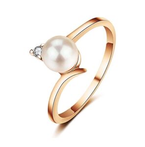 JewelryPalace Created Pearl Wedding Rings for Women Jewelry with AAA Cubic Zirconia Rose Gold Color Crystal Engagement Rings Female Anel (7.5)