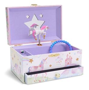 Jewelkeeper Girl’s Musical Jewelry Storage Box with Pullout Drawer, Glitter Rainbow and Stars Unicorn Design, The Beautiful Dreamer Tune